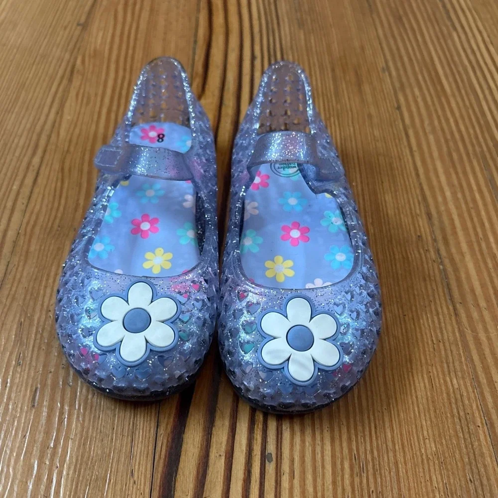 Wonder Nation Jelly Mary Jane Girls Purple Glitter Flower SIZE 8